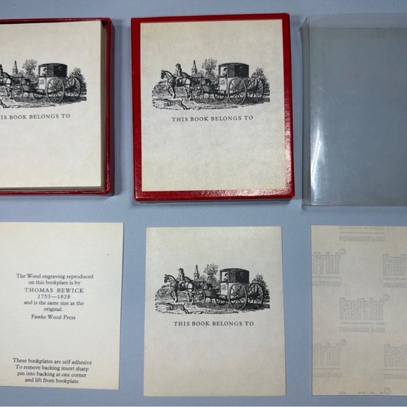 NEW in Box Vintage Ex Libris Bookplate Fawke Wood Press w Thomas Bewick Art